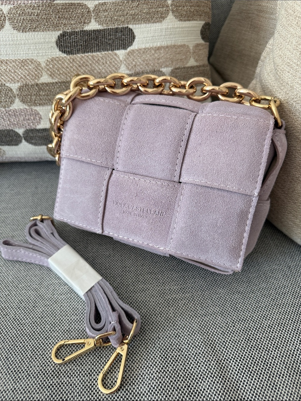 Viola Castellani Milano Woven Suede Shoulder Bag in Lavender with Gold Chain